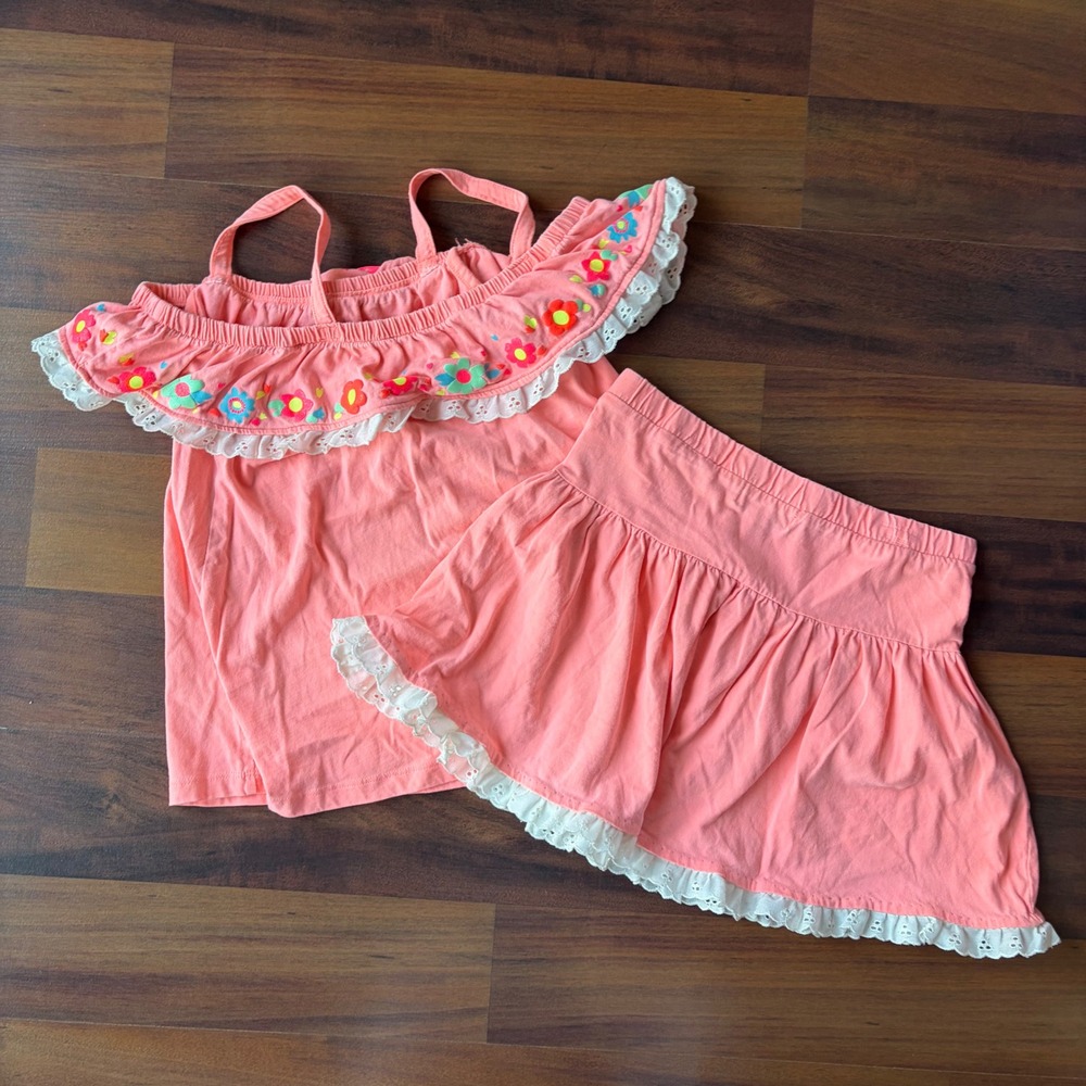 Freestyle Revolution Girls Coral Pink Floral Eyelet Lace Skirt Set Size 10
